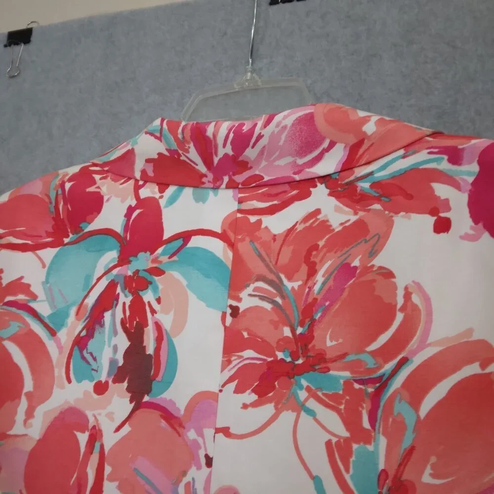 Le Suit | Multicolor Floral 3 Button Blazer Jacket Pink Coral Turquoise  | Sz 16 - Picture 8 of 10